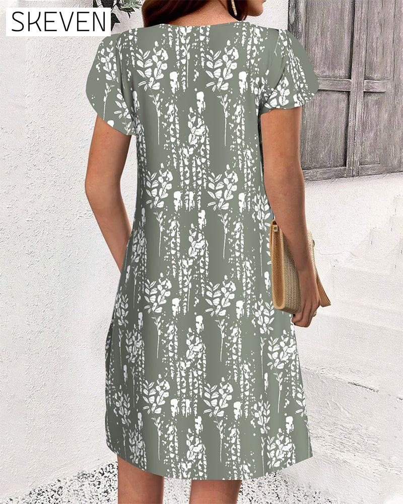 Bedrucktes Freizeitkleid mit Blütenblattärmeln
