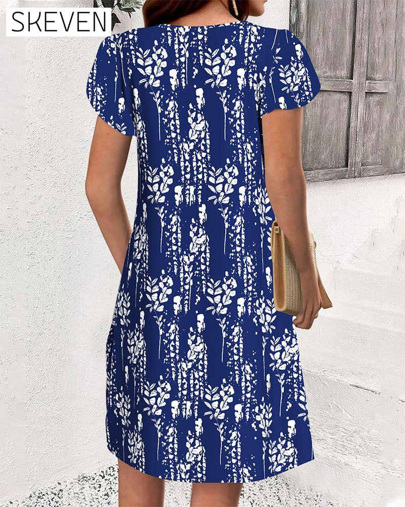 Bedrucktes Freizeitkleid mit Blütenblattärmeln