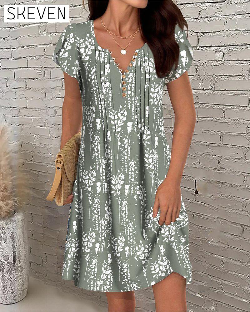Bedrucktes Freizeitkleid mit Blütenblattärmeln