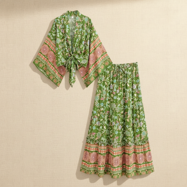 Green Boho Floral Matching Set