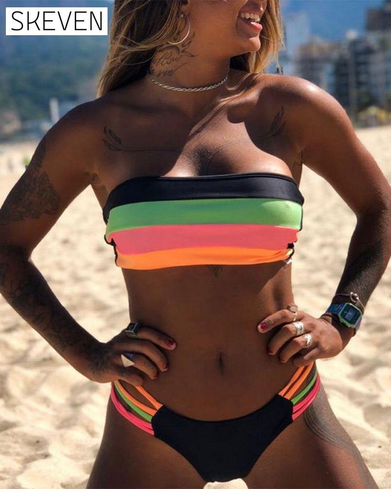 Sexy Color Block Print Bikinis
