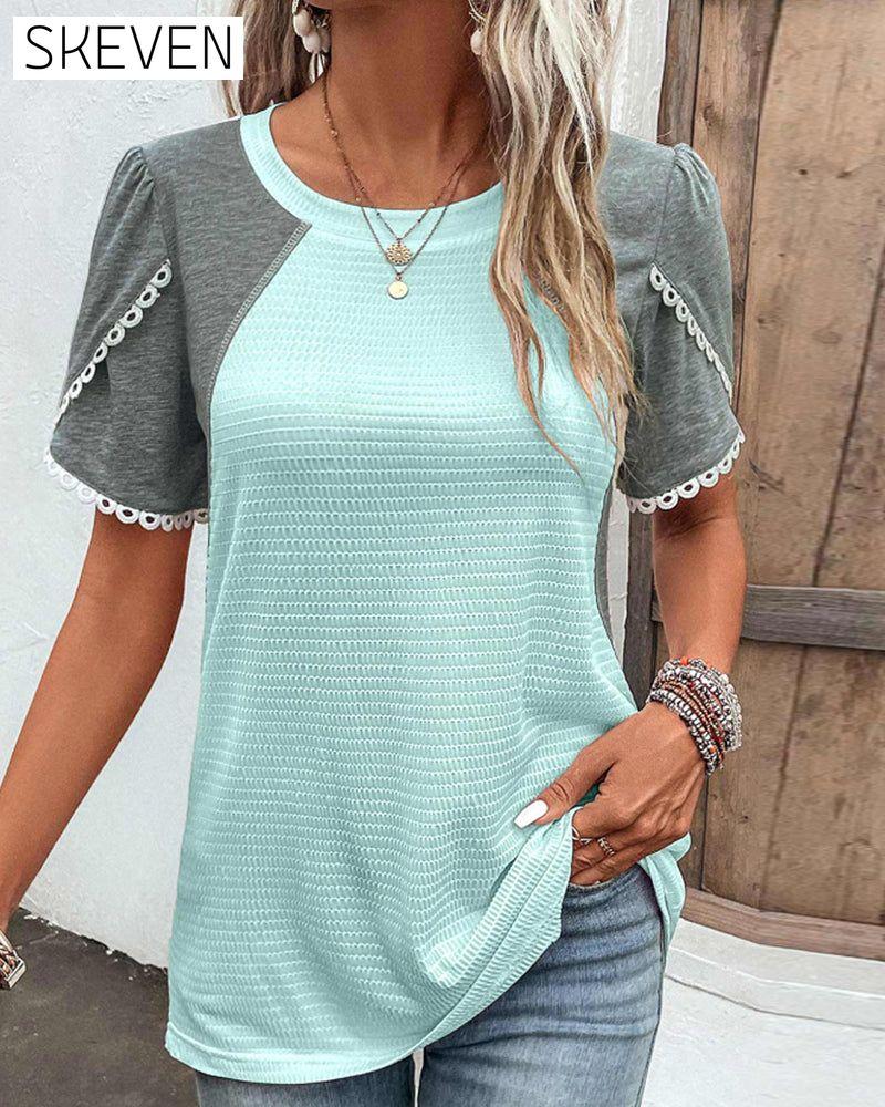 Color Block Rundhals-T-Shirt