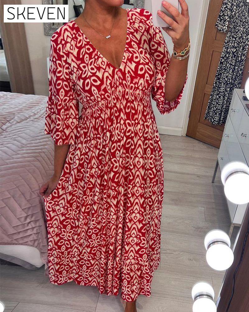 Red Printed Maxi Dress Red 23BF Casual Dresses Clothes discount Dresses Summer
