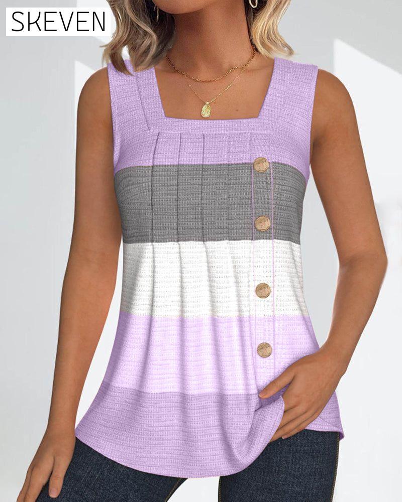 Gestreiftes, geknöpftes, plissiertes Tanktop