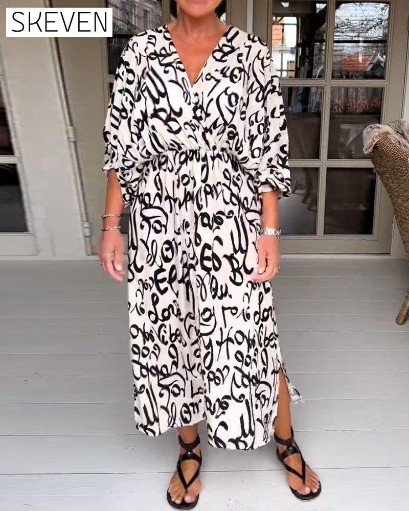 Letter print v-neck dress