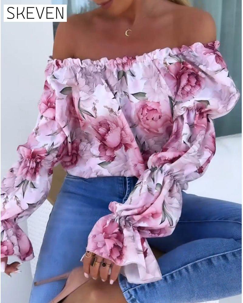 Colorful printed one-shoulder casual top