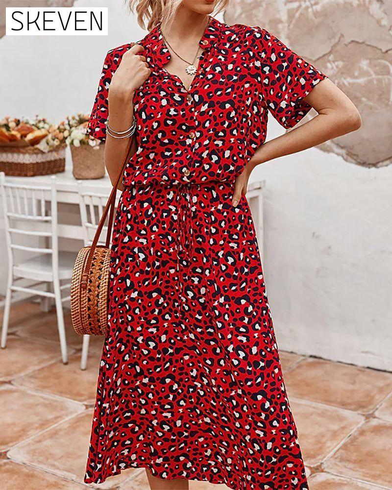 Dot print v-neck dress Red 23BF Casual Dresses Clothes Dresses Spring Summer