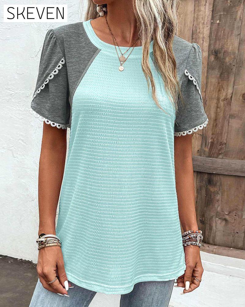 Color Block Rundhals-T-Shirt