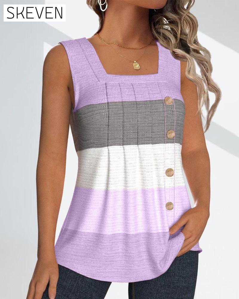 Gestreiftes, geknöpftes, plissiertes Tanktop