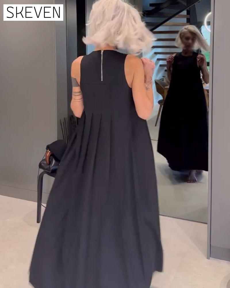 Elegantes, einfarbiges, plissiertes Tankkleid