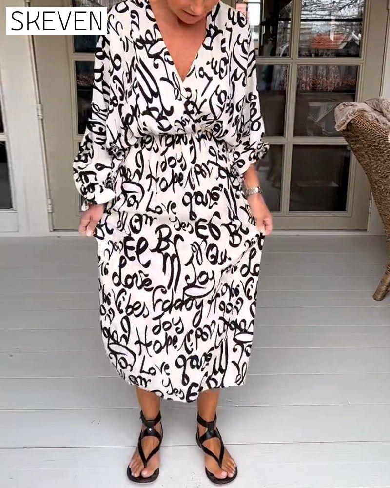 Letter print v-neck dress