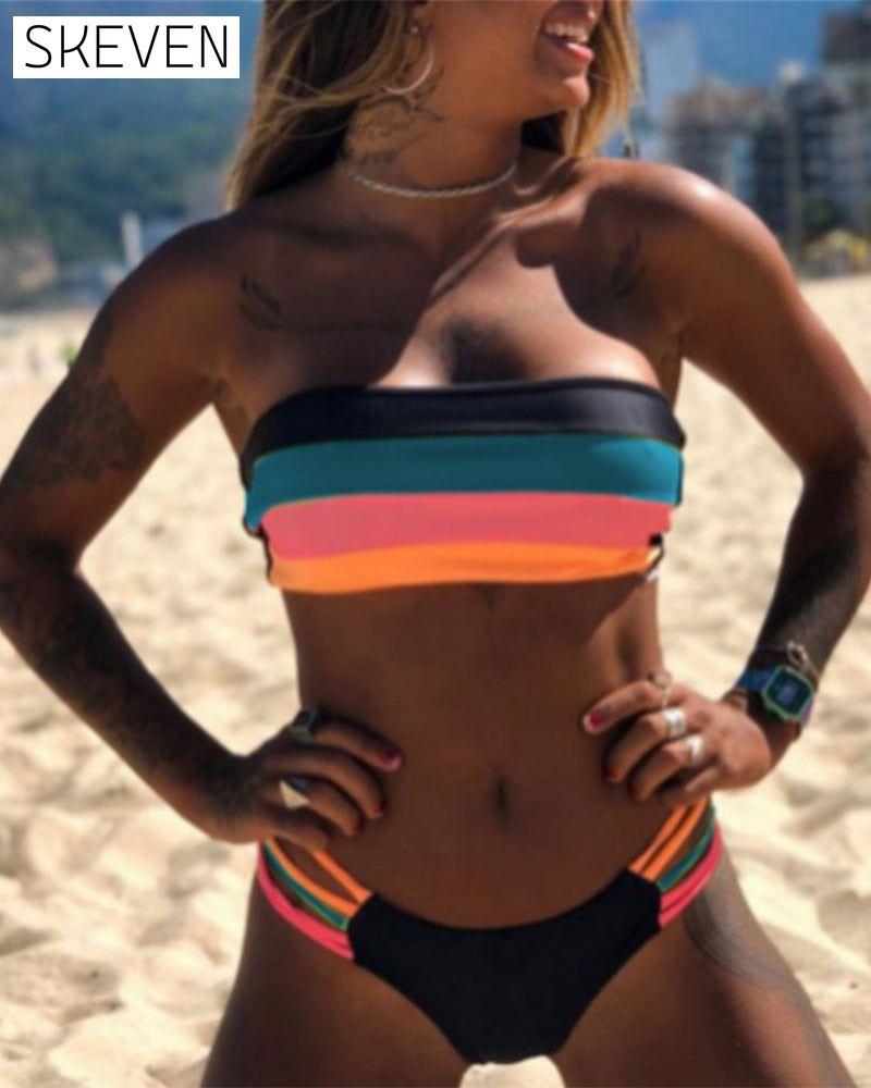 Sexy Color Block Print Bikinis