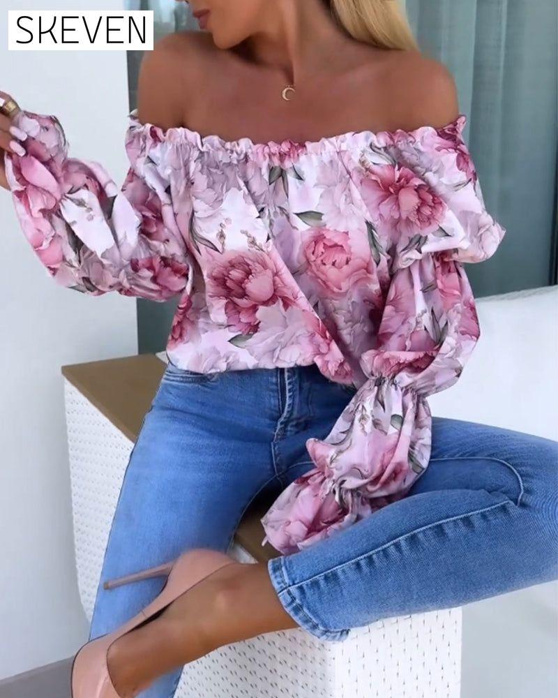 Colorful printed one-shoulder casual top