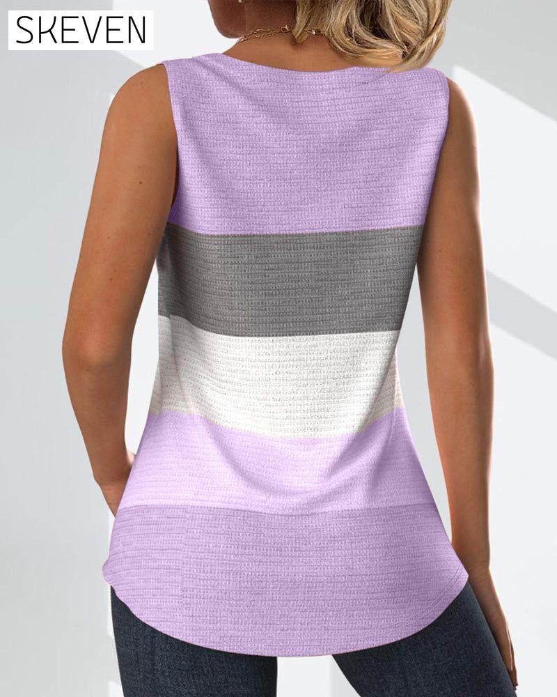 Gestreiftes, geknöpftes, plissiertes Tanktop