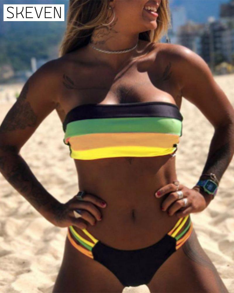 Sexy Color Block Print Bikinis