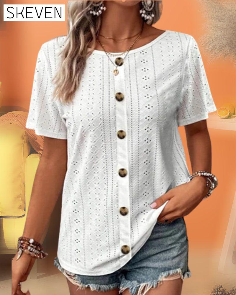Solid color round neck T-shirt