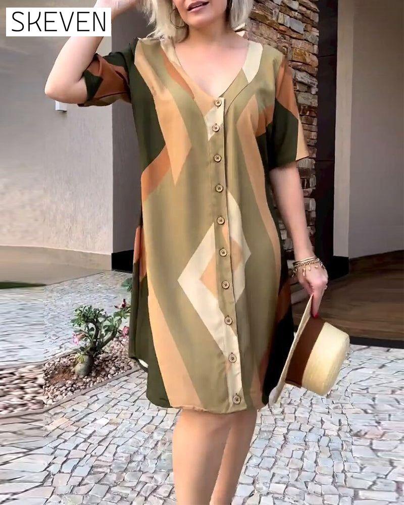 V neck short sleeve shirt dress 23BF Casual Dresses Clothes Dresses Spring Summer