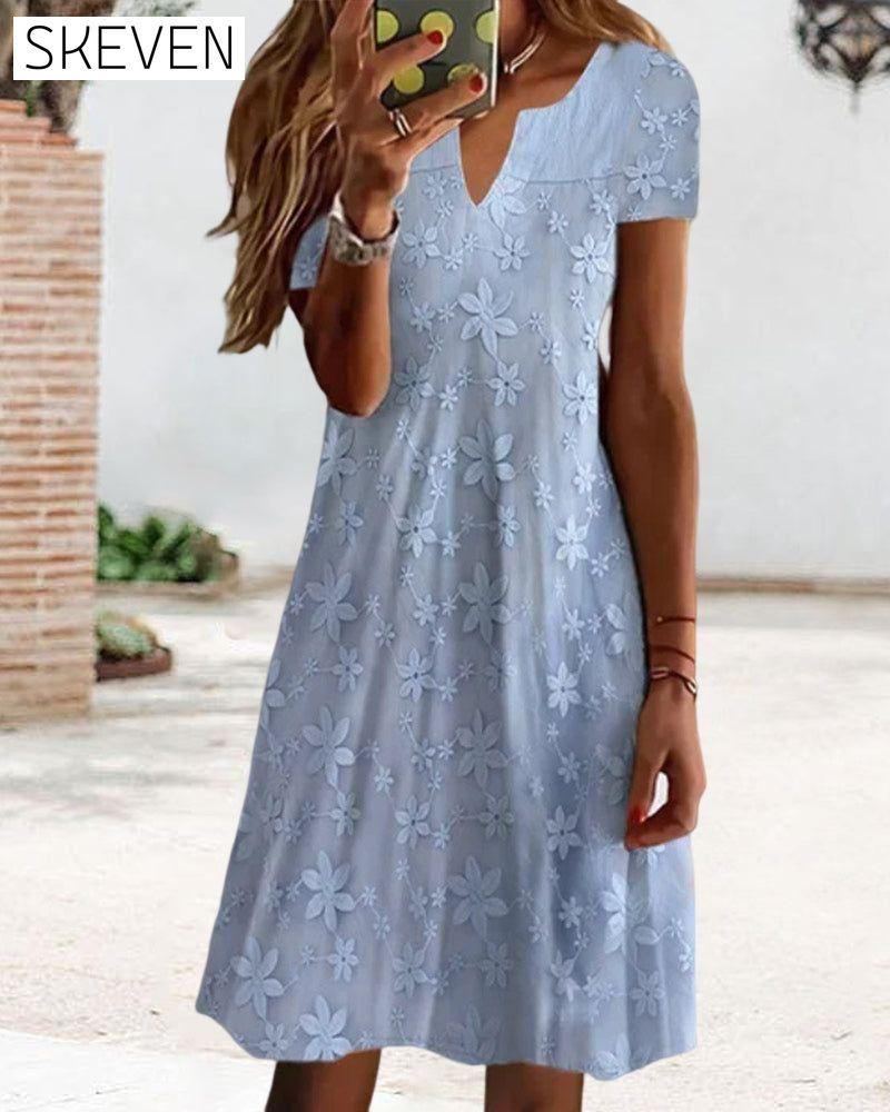 Elegant Lace Floral Short Sleeve Dress 23BF Casual Dresses Clothes Dresses SALE Spring Summer