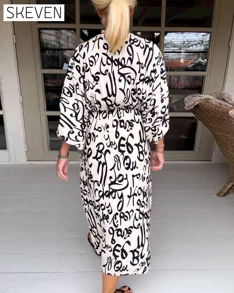 Letter print v-neck dress