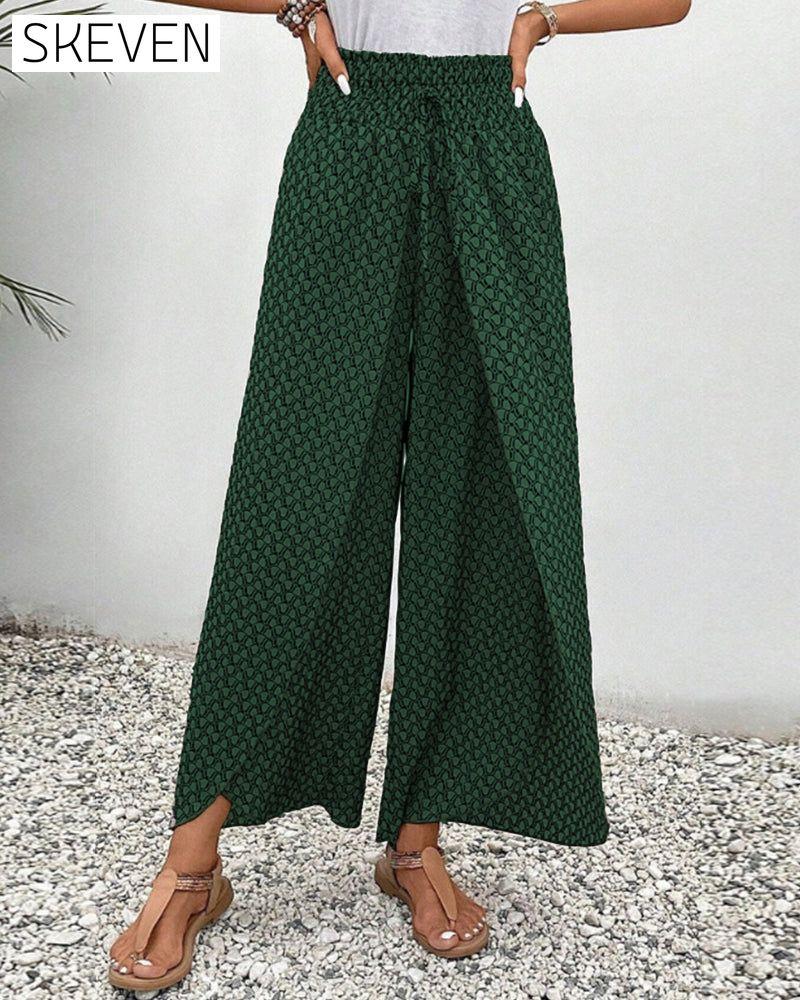 Geometric print elasticated drawstring wide-leg pants
