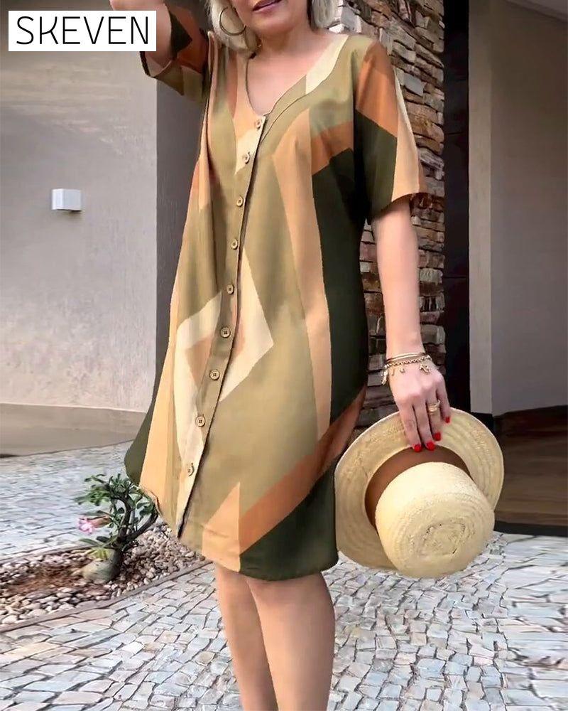 V neck short sleeve shirt dress 23BF Casual Dresses Clothes Dresses Spring Summer