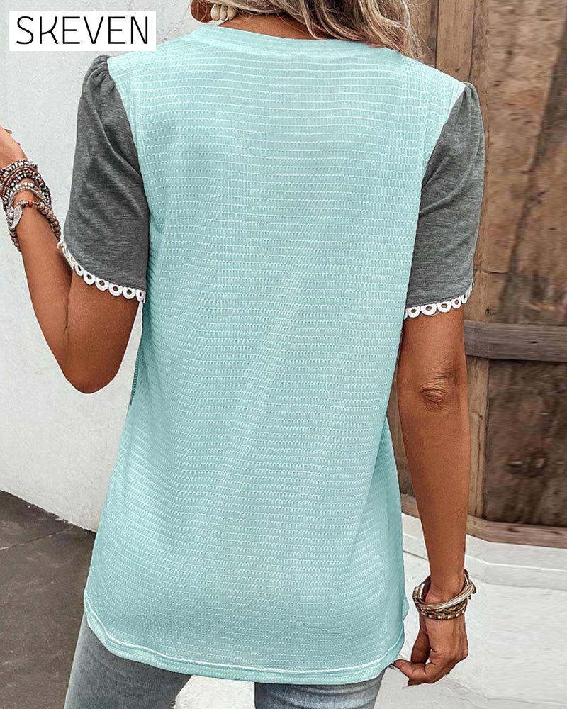Color Block Rundhals-T-Shirt