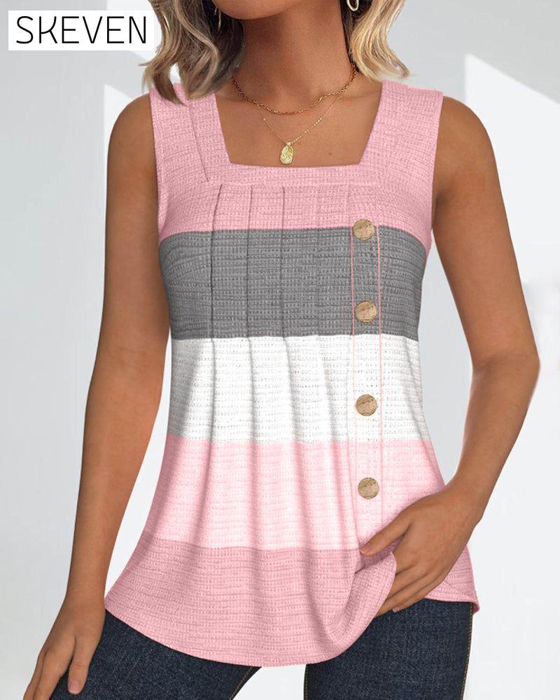 Gestreiftes, geknöpftes, plissiertes Tanktop