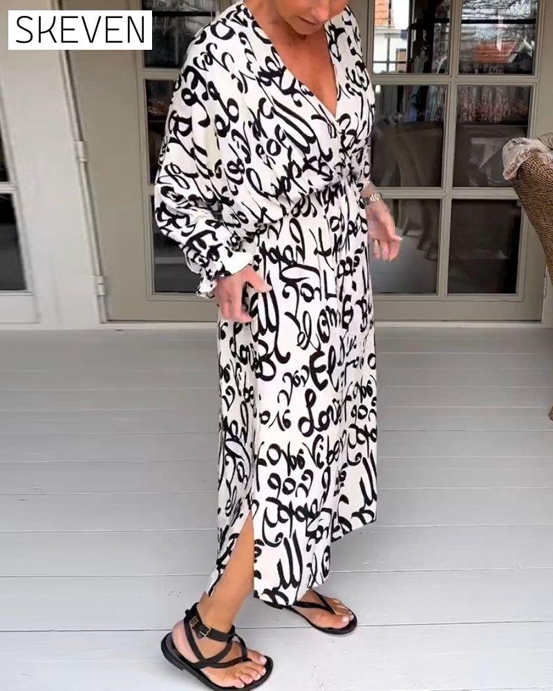 Letter print v-neck dress