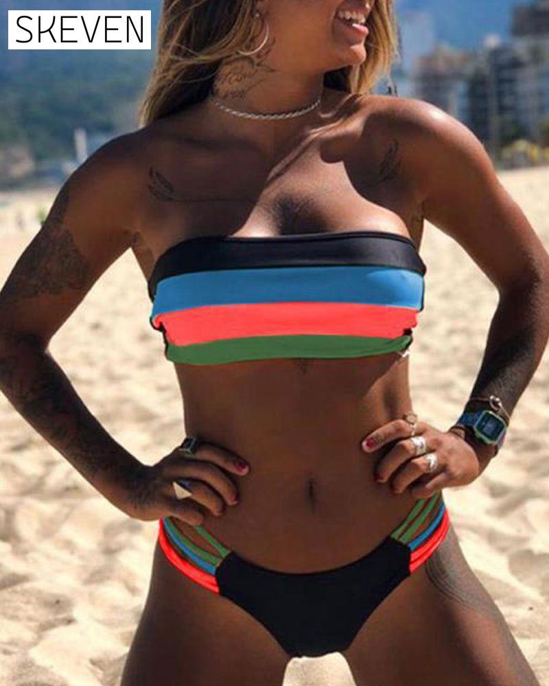 Sexy Color Block Print Bikinis