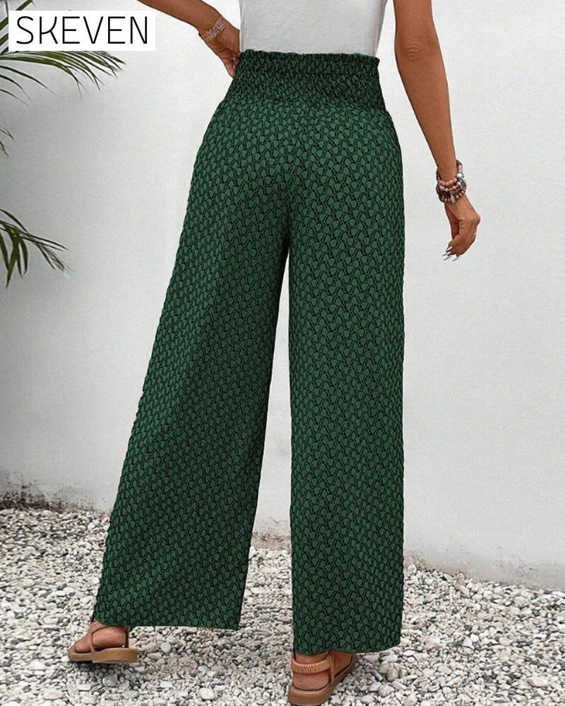 Geometric print elasticated drawstring wide-leg pants