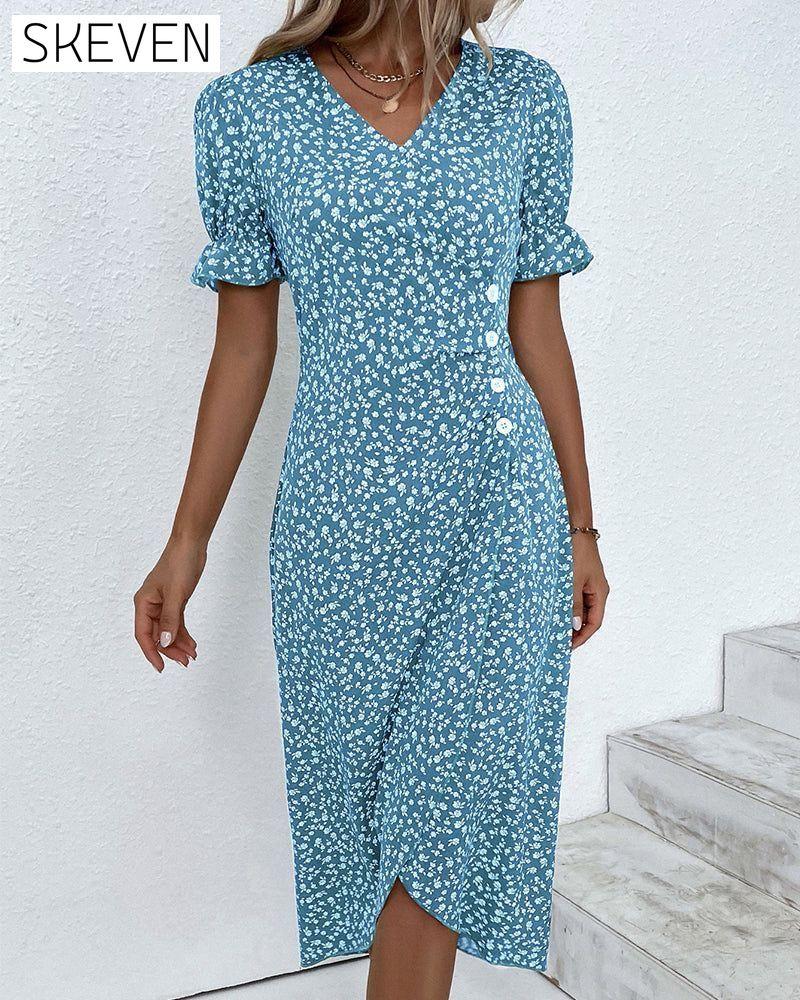 Floral print button short sleeve dress 23BF Casual Dresses Clothes Dresses SALE Summer