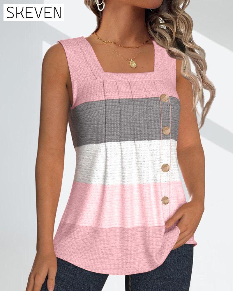 Gestreiftes, geknöpftes, plissiertes Tanktop
