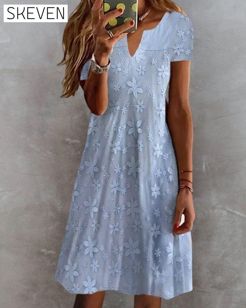 Elegant Lace Floral Short Sleeve Dress 23BF Casual Dresses Clothes Dresses SALE Spring Summer