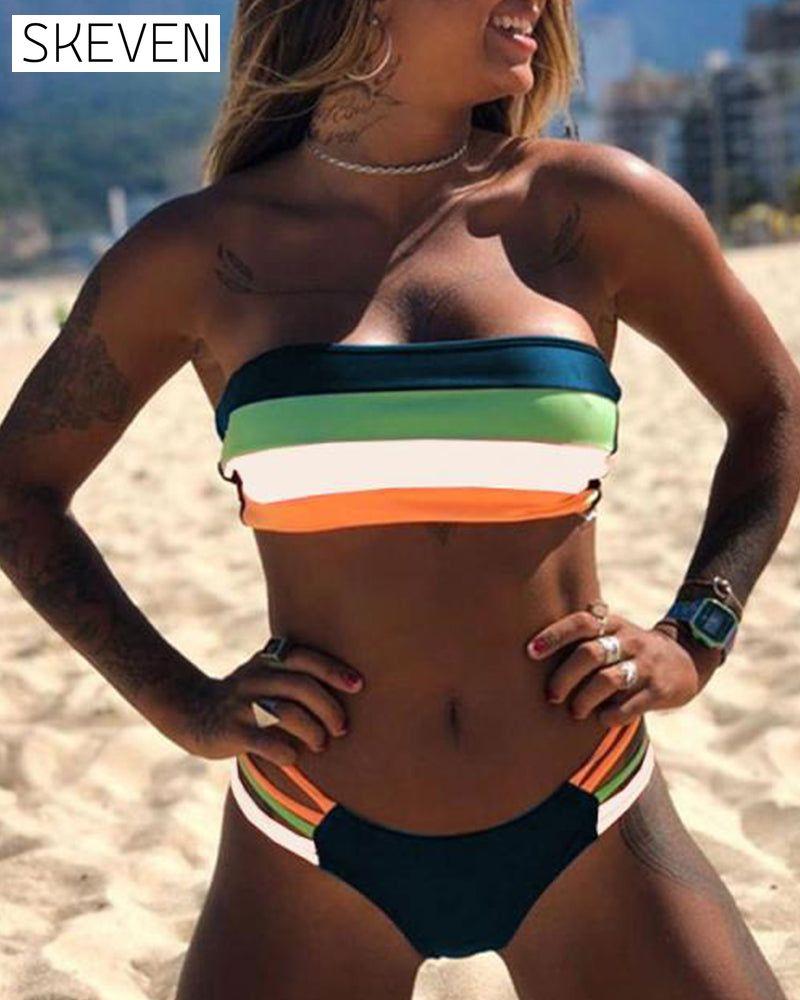Sexy Color Block Print Bikinis