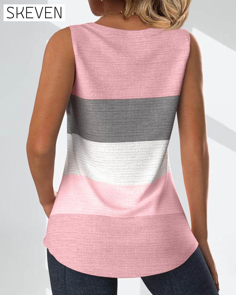 Gestreiftes, geknöpftes, plissiertes Tanktop