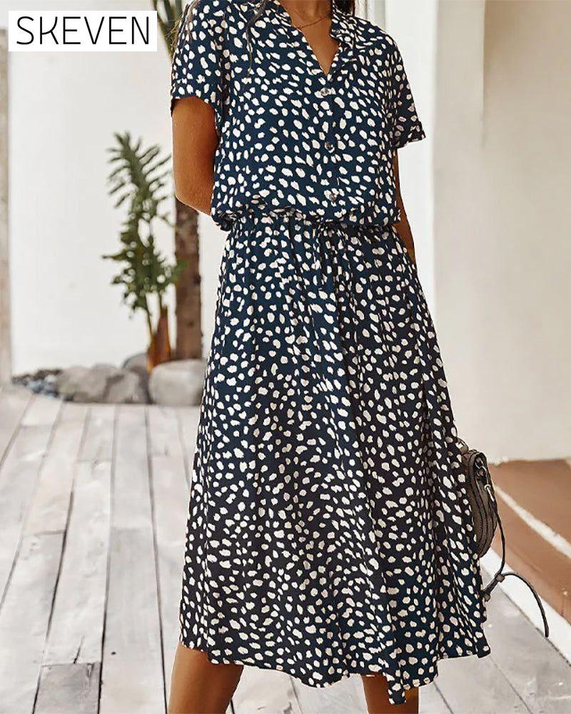 Dot print v-neck dress Royal blue 23BF Casual Dresses Clothes Dresses Spring Summer