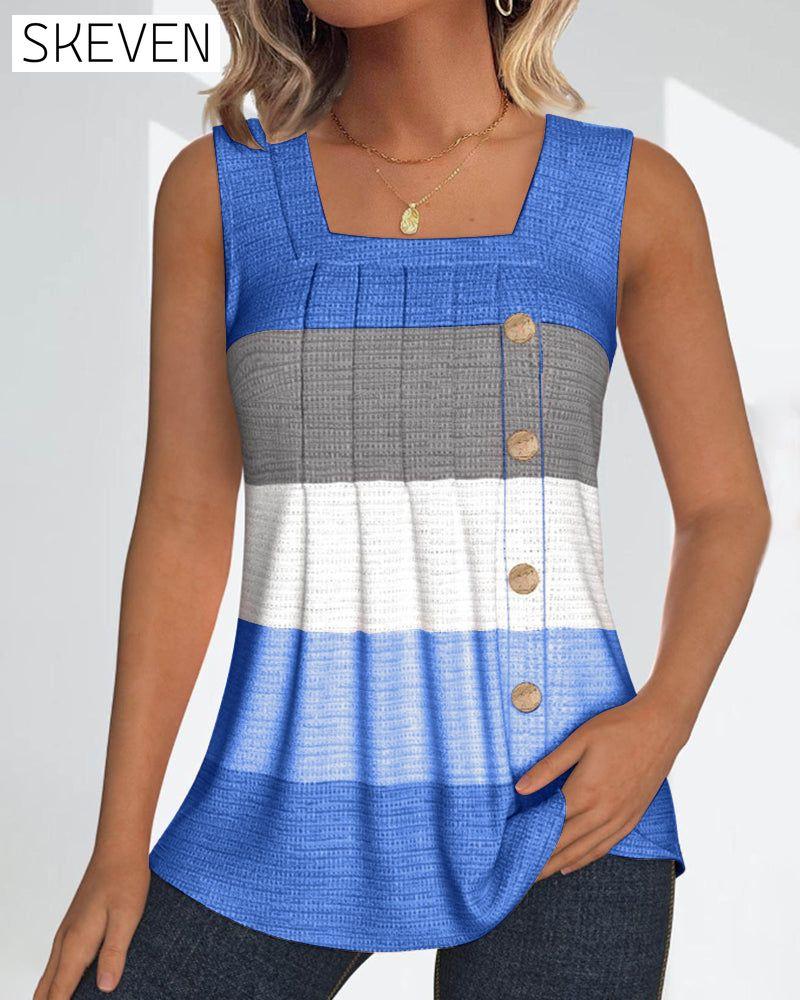 Gestreiftes, geknöpftes, plissiertes Tanktop