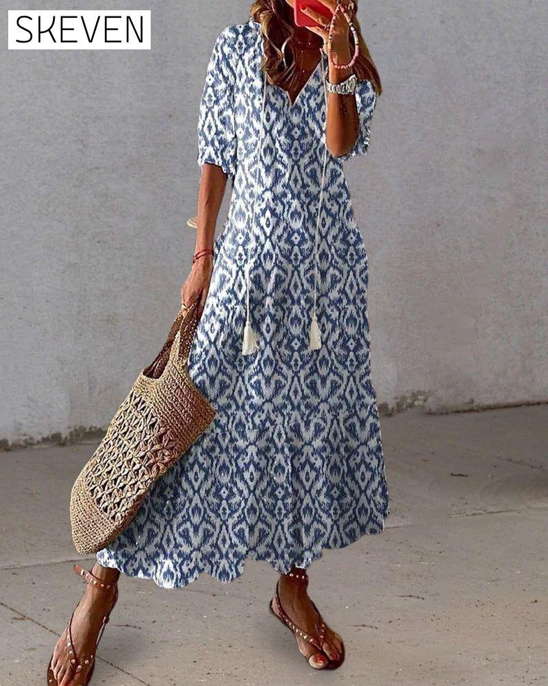 V-neck printed half-sleeved long dress 23BF Casual Dresses Clothes Dresses Spring Summer