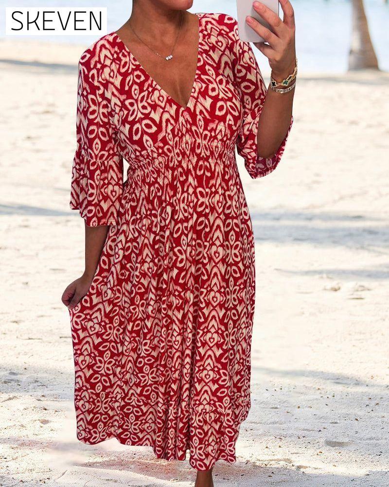 Red Printed Maxi Dress 23BF Casual Dresses Clothes discount Dresses Summer