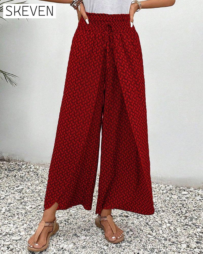 Geometric print elasticated drawstring wide-leg pants