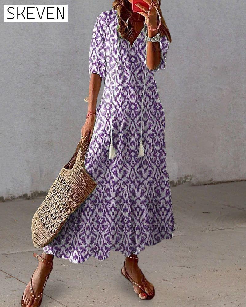 V-neck printed half-sleeved long dress 23BF Casual Dresses Clothes Dresses Spring Summer