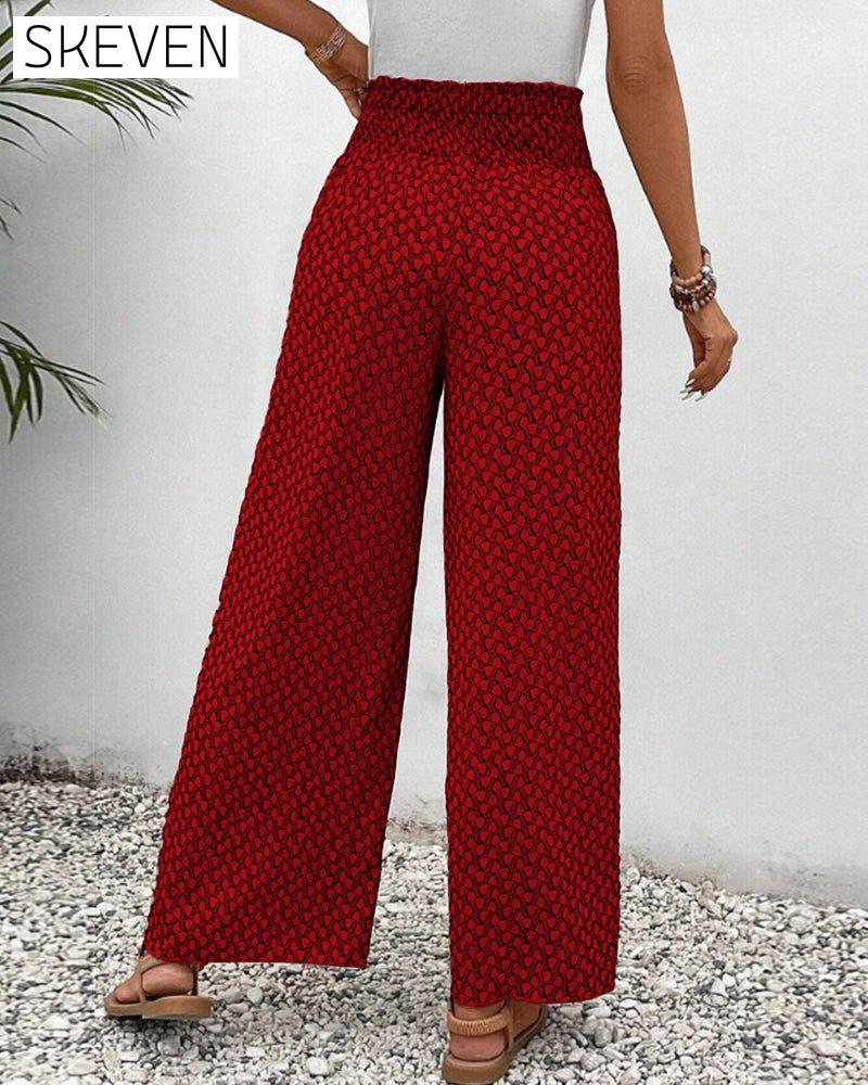 Geometric print elasticated drawstring wide-leg pants
