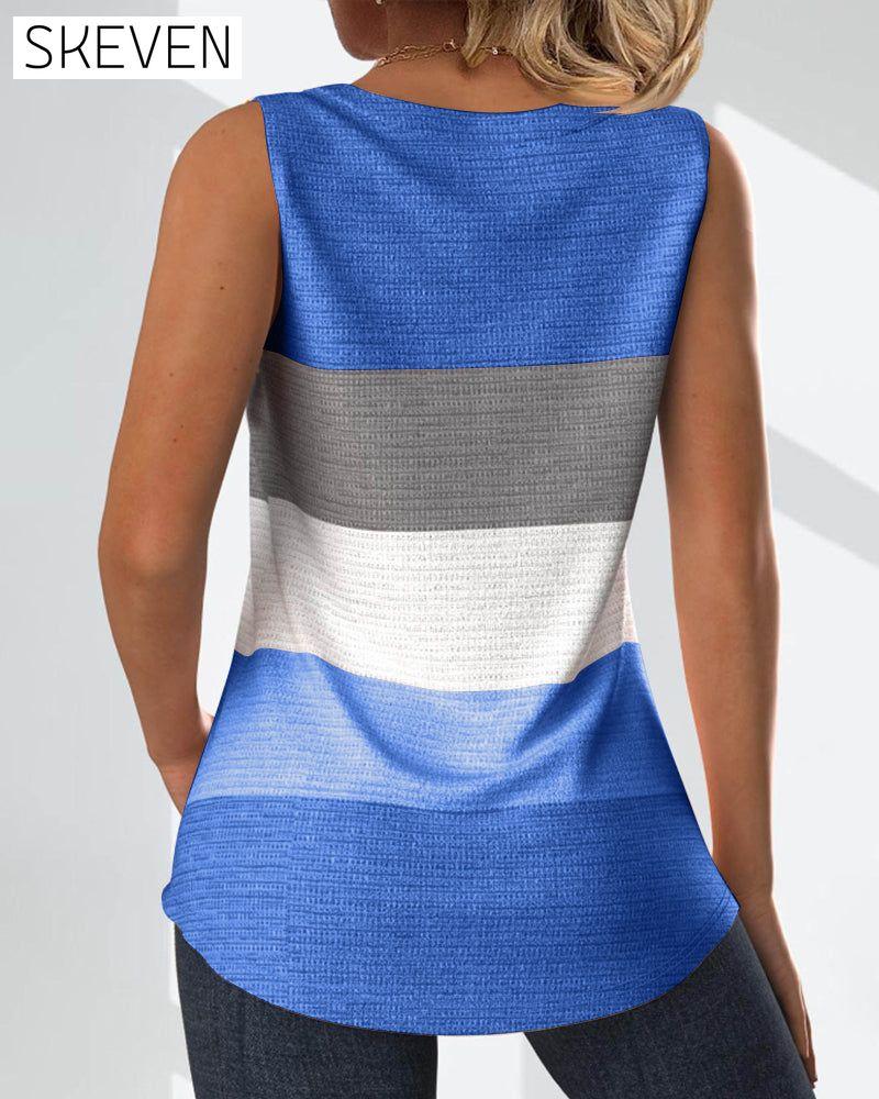 Gestreiftes, geknöpftes, plissiertes Tanktop
