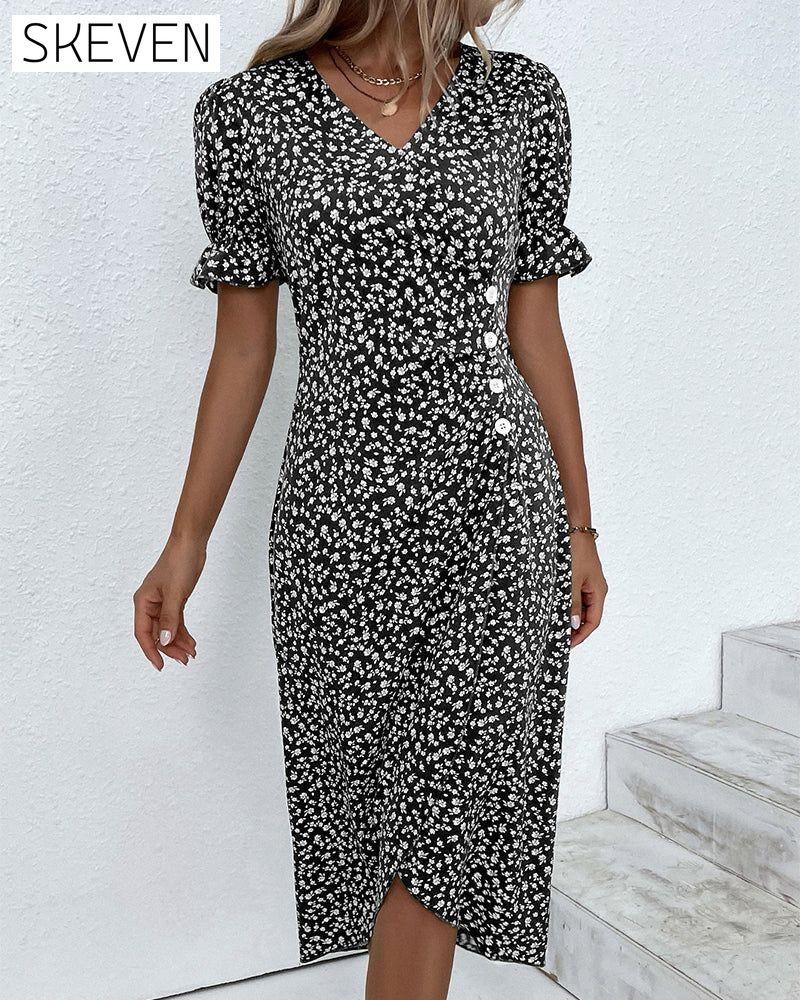Floral print button short sleeve dress 23BF Casual Dresses Clothes Dresses SALE Summer