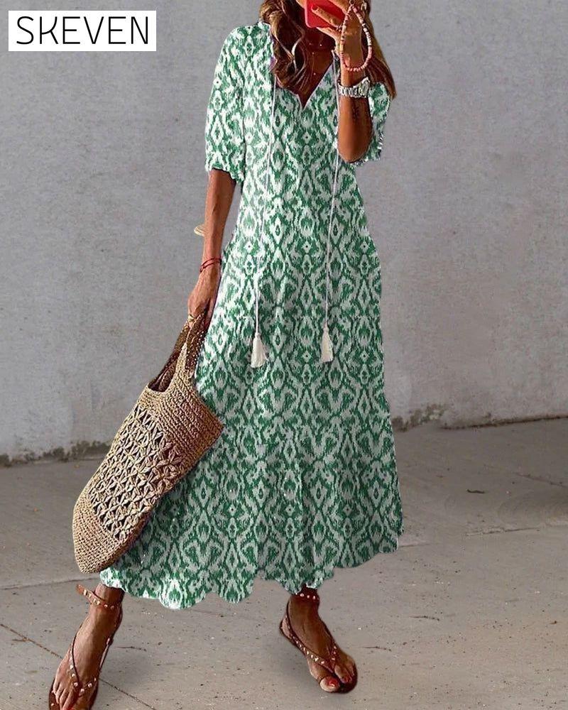 V-neck printed half-sleeved long dress 23BF Casual Dresses Clothes Dresses Spring Summer