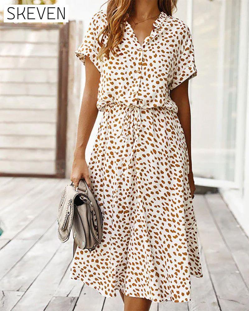 Dot print v-neck dress White 23BF Casual Dresses Clothes Dresses Spring Summer