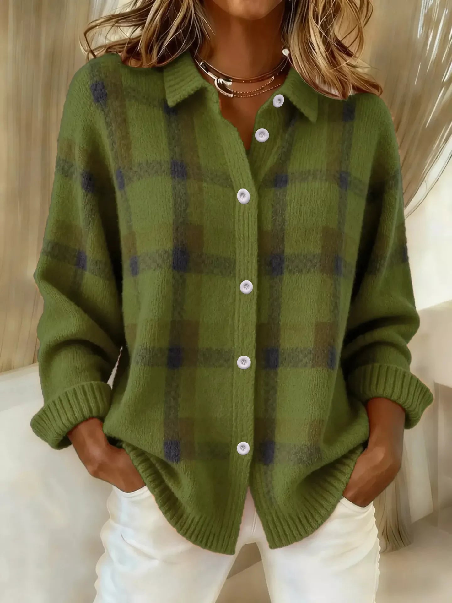 Plaid Button-Up Cardigan