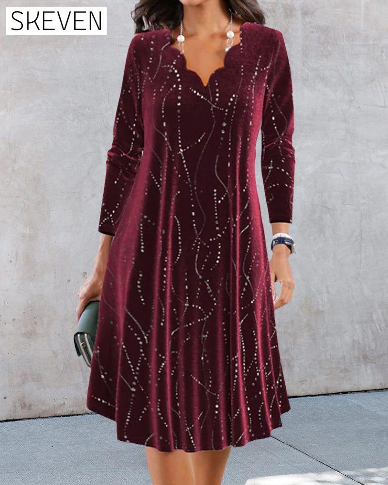 V-neck long-sleeve elegant dress