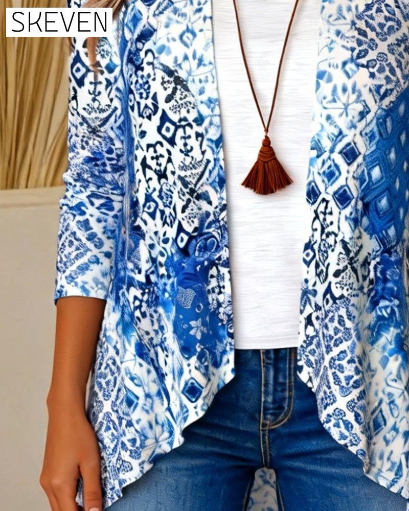 Bedruckte, asymmetrische Bluse in Zweiteiler-Optik