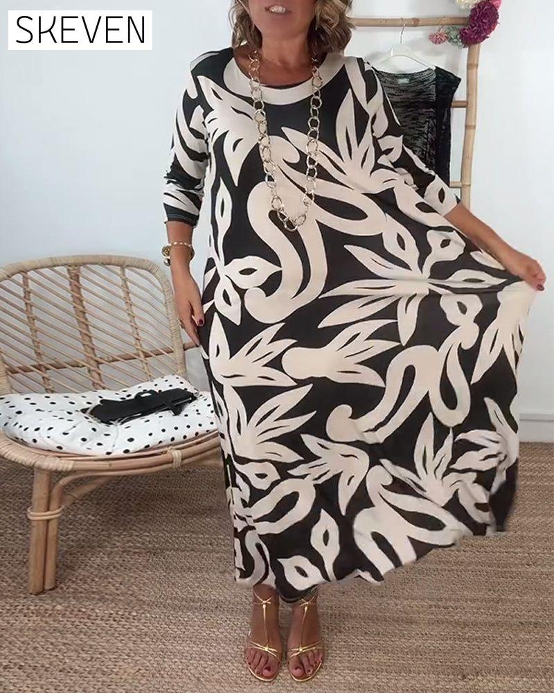 Bedrucktes Kleid mit Rundhalsausschnitt und langen Ärmeln